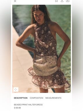Zara Brown and Cream Floral Halter Mini Dress